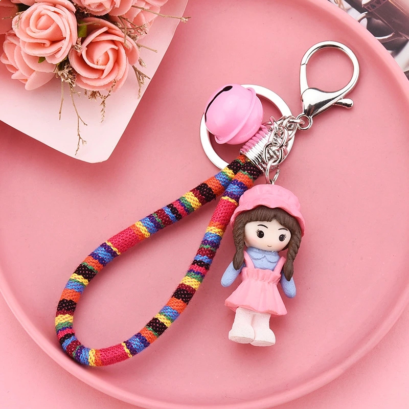 Korean version cute couple keychain pendant, creative resin antique cotton rope accessory, student schoolbag pendant gift details Picture