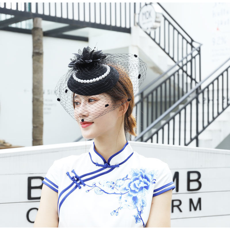 年会演出新娘面纱发饰遮脸网纱头花复古帽子名媛旗袍秀头饰夜上海