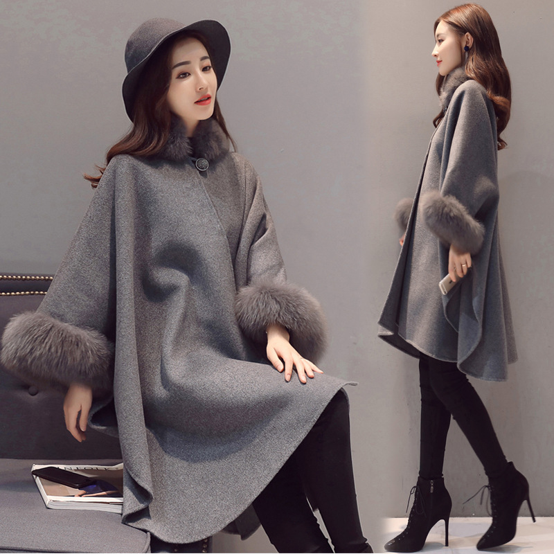 Bat-sleeved cape-style woolen coat for women, mid-length autumn/winter 2020, Korean style shawl A-line woolen coat