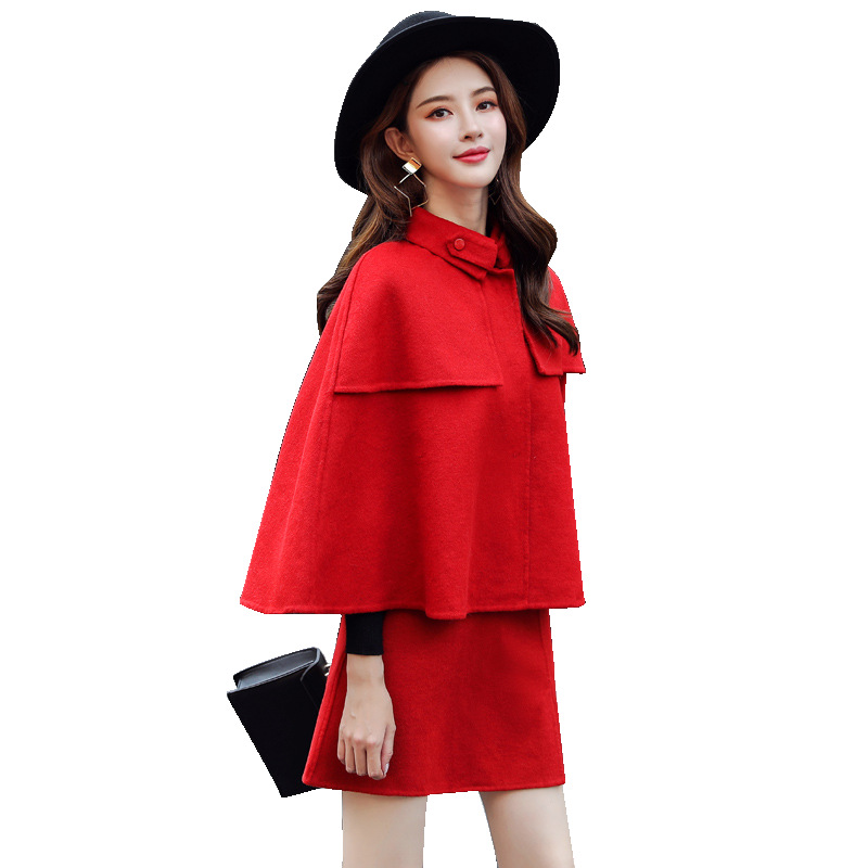 A two-piece chanel-style suit dress, a shawl cape, and a woolen coat are stylish for women in autumn and winter. Short people look tall and fashionable Item Picture
