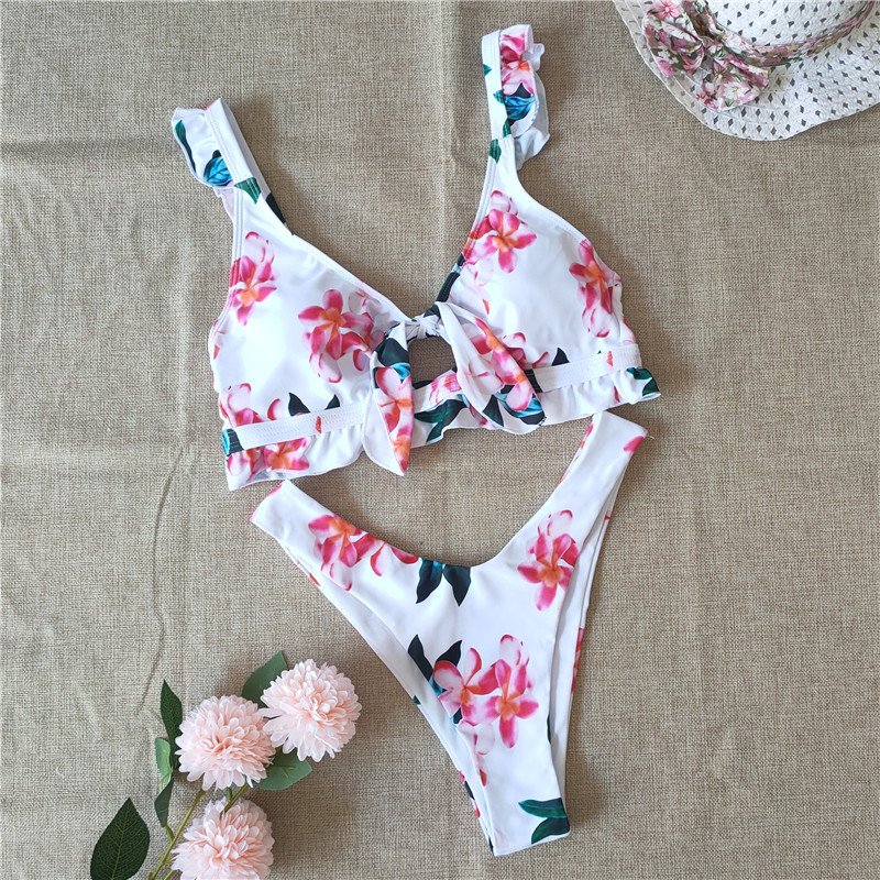 2020 New European and American sexy printed bow women split bikini swimsuit hot spring vacation swimsuit women