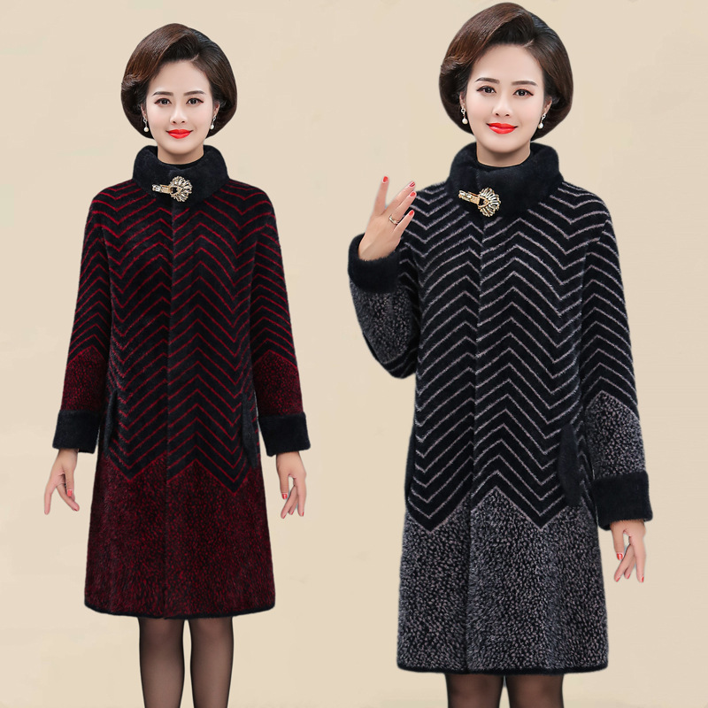中老年女装妈妈秋冬装水貂绒大衣40-50岁中长款外套洋气宽松