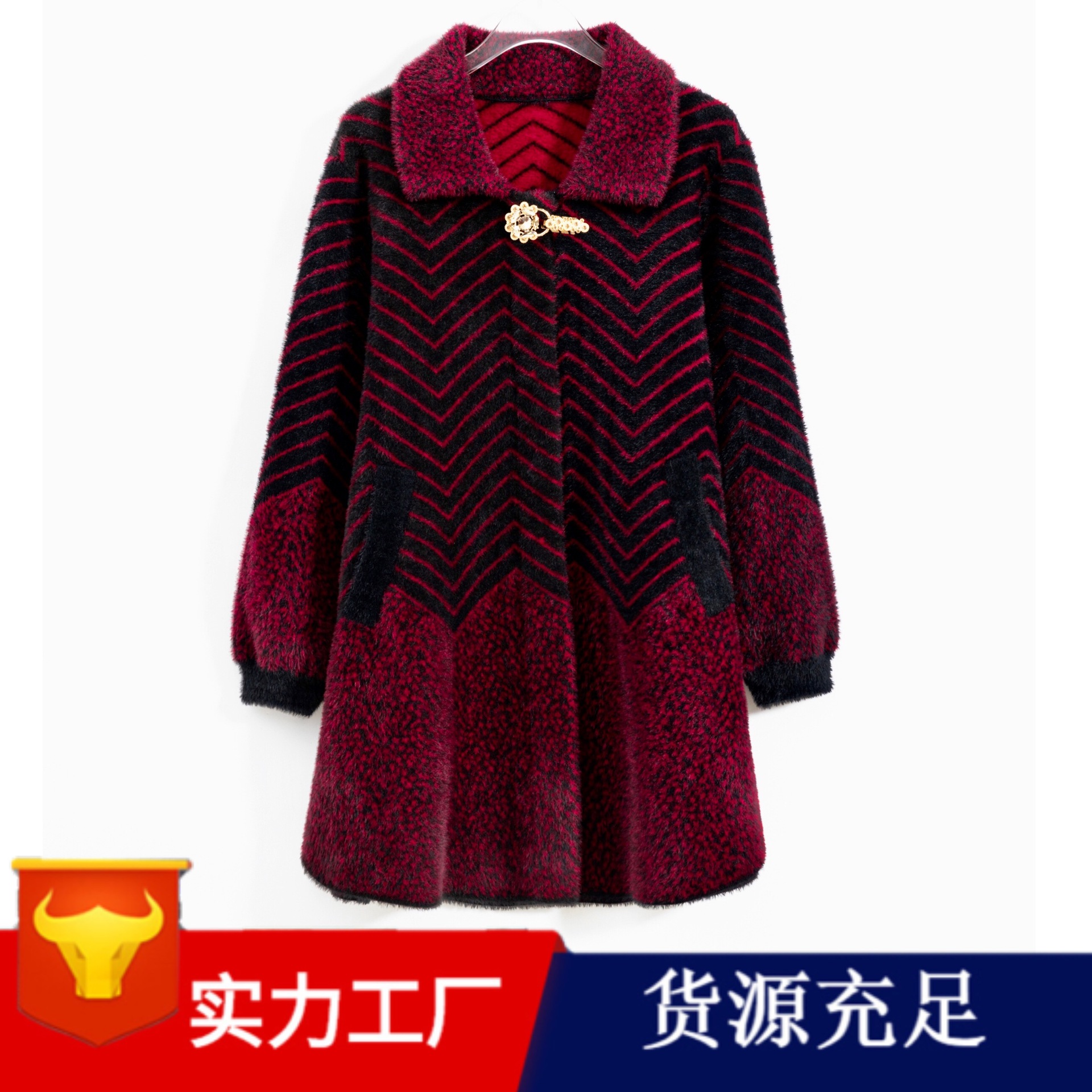 Factory direct sales of best-selling thickened and warm coats for middle-aged and elderly mothers, elegant imitation mink fleece jackets for women, mid-length style details Picture