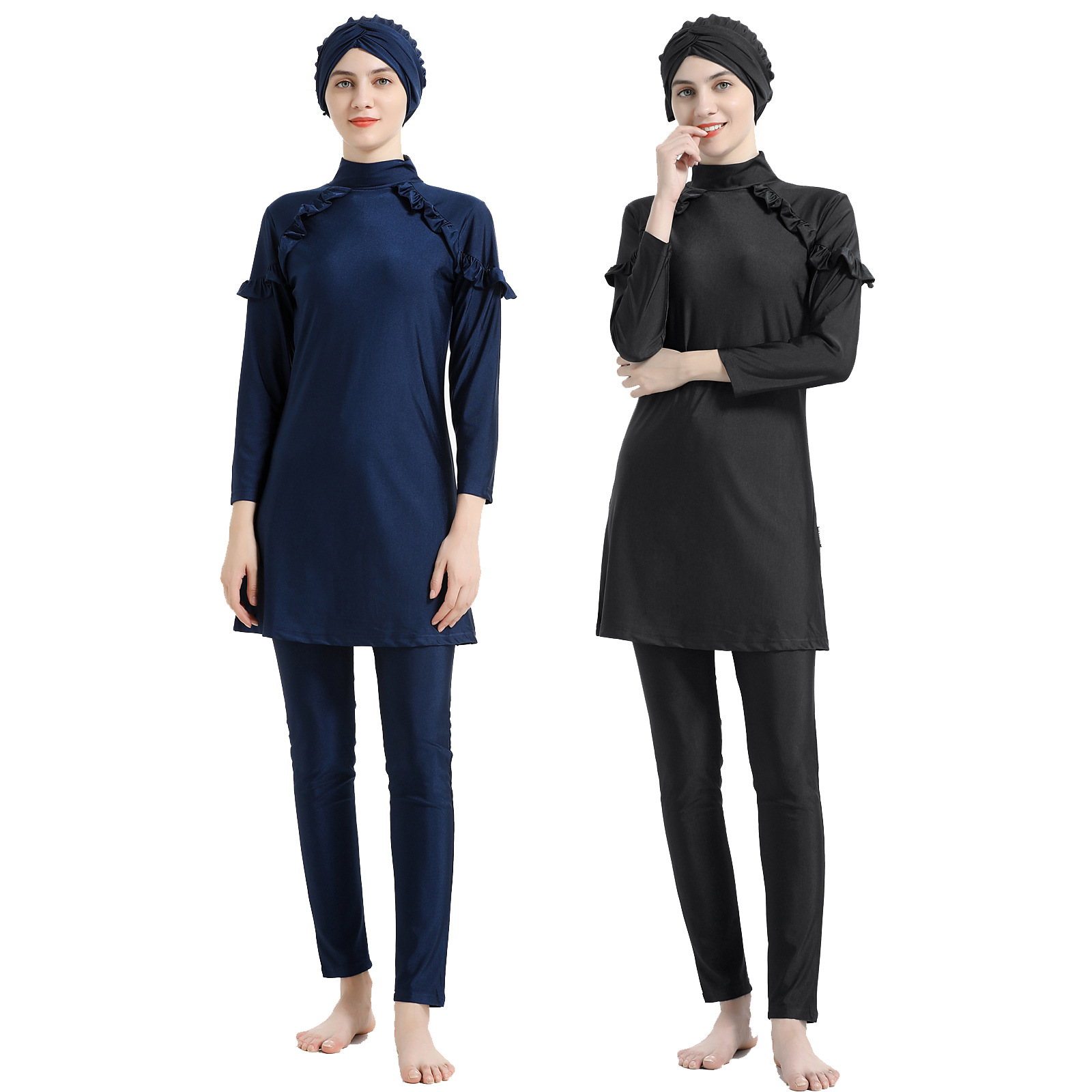 Muslim conservative Hui swimsuit Wish solid color slim body sunscreen three-piece swimsuit