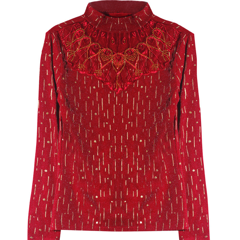 A new semi-high-necked mesh base layer for women's winter with fleece lace, stylish mini top. Pair it with a large-sized T-shirt for women's top Item Picture