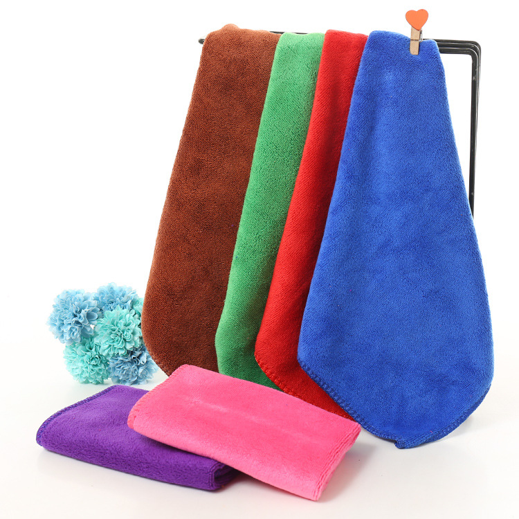 Microfiber polyester and nylon wool absorbent plain color 30*30 square towel hook square towel cleaning rag wholesale thumbnail