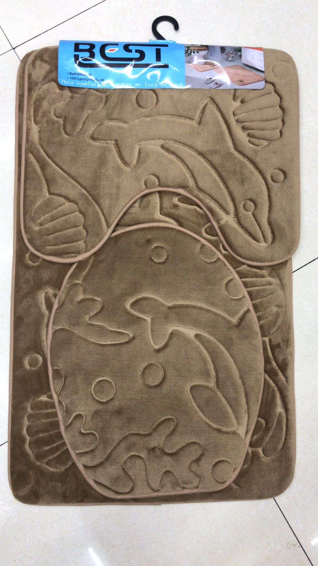 Cross-Border Foreign Trade Cobblestone Flannel Embossed Bathroom Bathroom Three-Piece Floor Mat Item Picture
