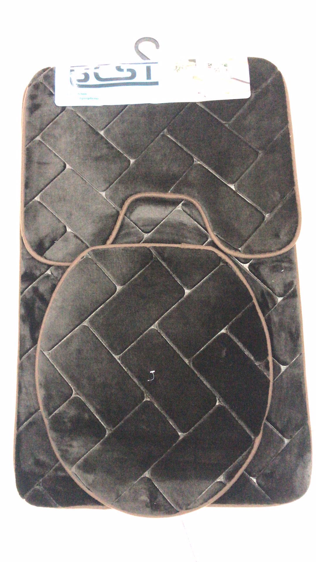 Cross-Border Foreign Trade Cobblestone Flannel Embossed Bathroom Bathroom Three-Piece Floor Mat Specification drawing