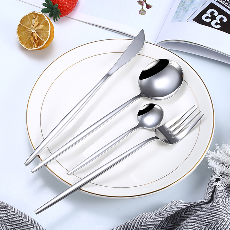 Cross-border stainless steel tableware knife, fork and spoon set, creative Western-style hotel dessert spoon, steak knife and fork four-piece set gift Specification image