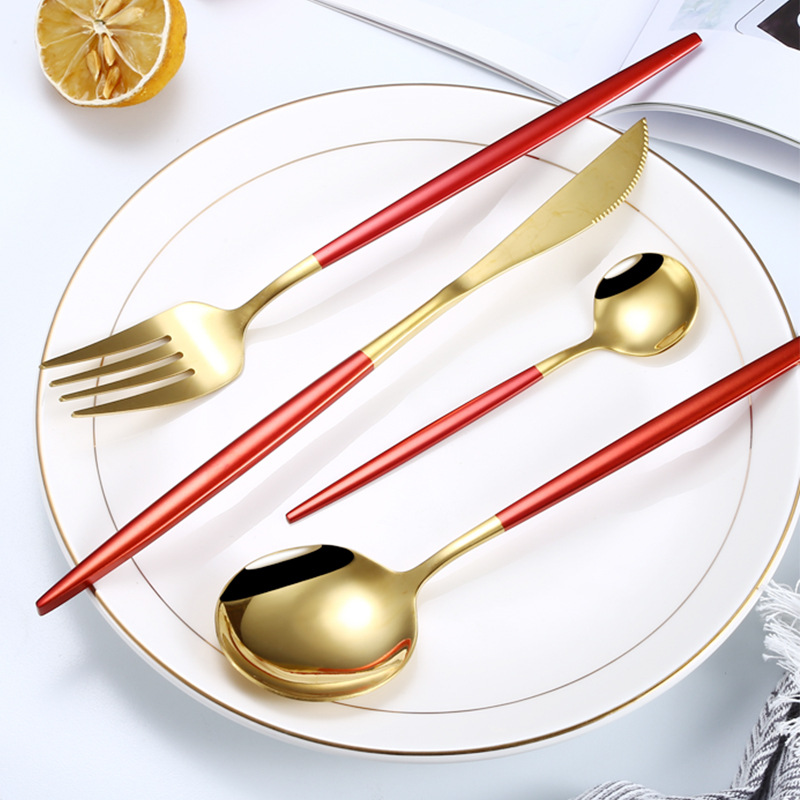 Cross-border stainless steel tableware knife, fork and spoon set, creative Western-style hotel dessert spoon, steak knife and fork four-piece set gift details Picture