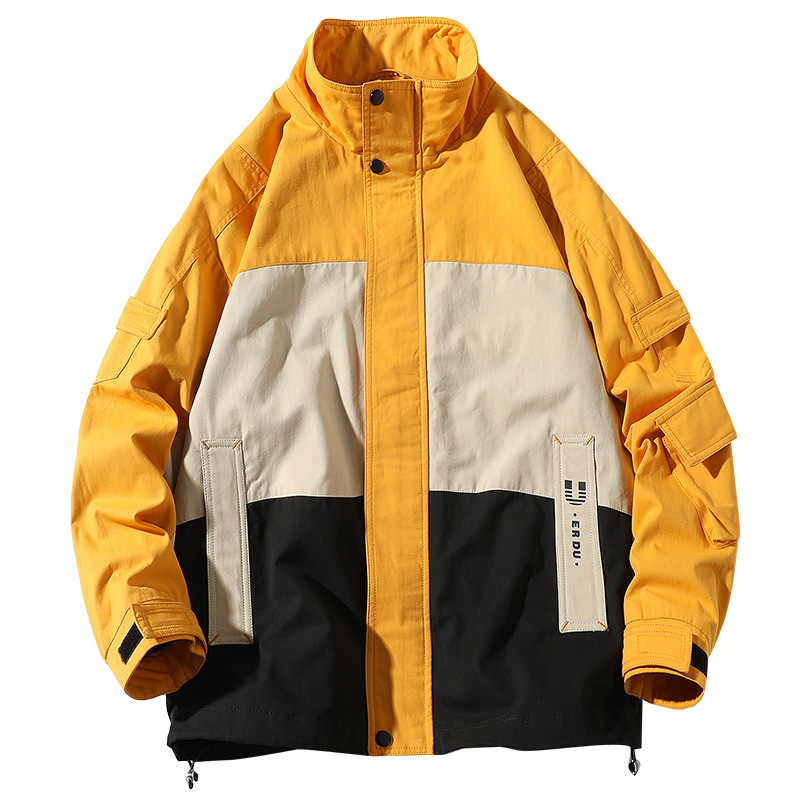 Urban men's wear: 2020 Spring/Autumn new Hong Kong-style ins stand-up collar loose jacket for men, color-blocked casual jacket for men Item Picture