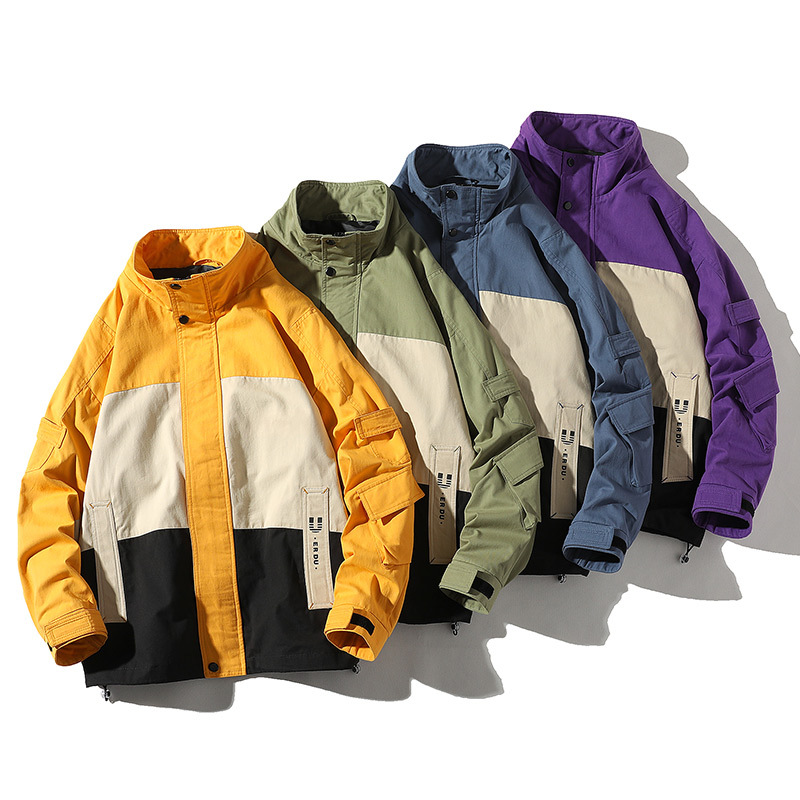 Urban men's wear: 2020 Spring/Autumn new Hong Kong-style ins stand-up collar loose jacket for men, color-blocked casual jacket for men