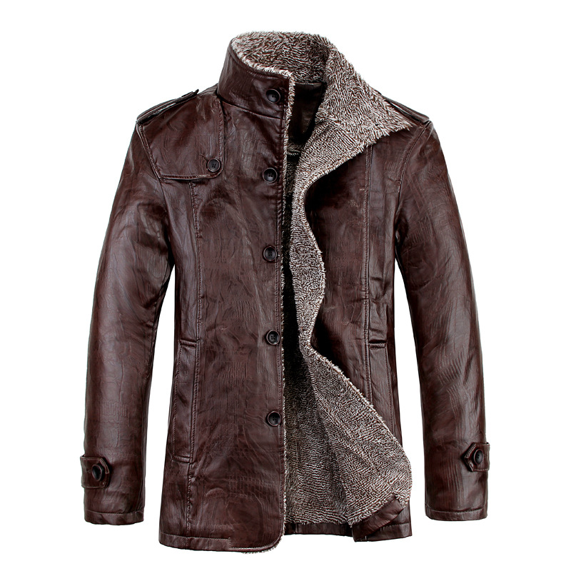 Wholesale of new autumn and winter fur integrated men's fleece leather jackets, mid-length PU leather jackets and men's outerwear Item Picture