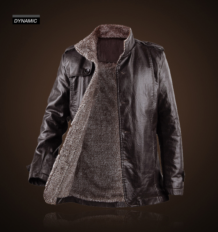 Wholesale of new autumn and winter fur integrated men's fleece leather jackets, mid-length PU leather jackets and men's outerwear Specification image