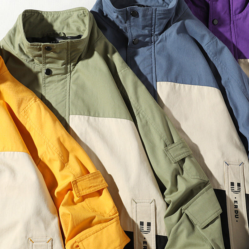 Urban men's wear: 2020 Spring/Autumn new Hong Kong-style ins stand-up collar loose jacket for men, color-blocked casual jacket for men Application Scenario