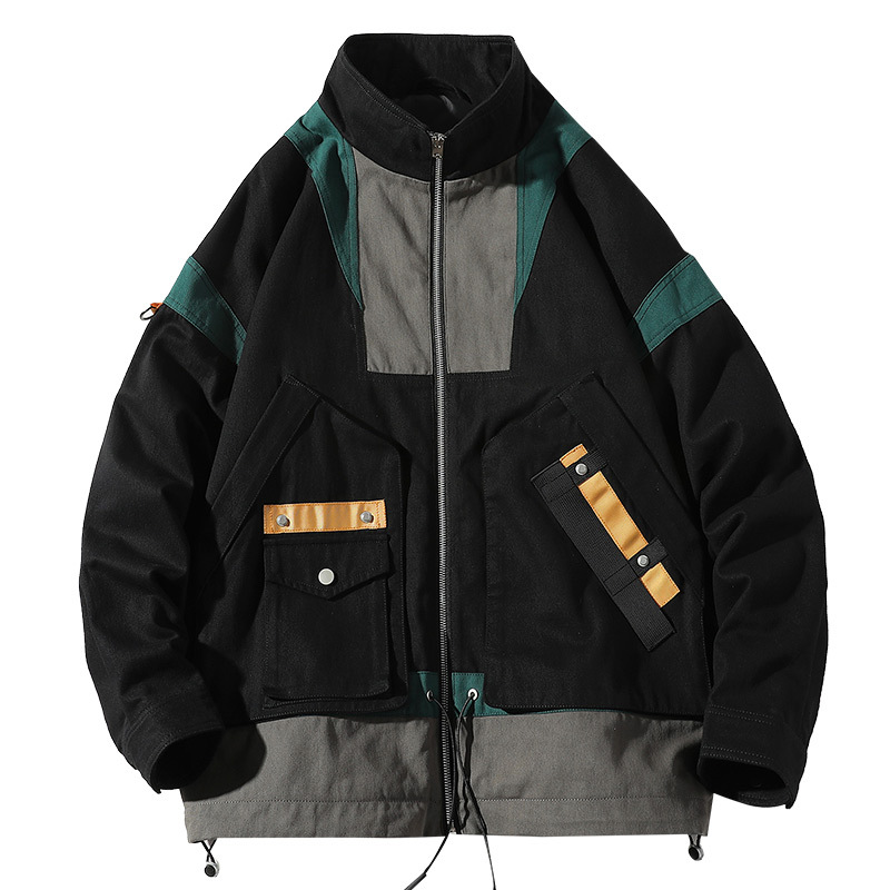 Urban men's wear: New Spring and autumn Hong Kong-style ins stand-up collar loose jackets for men, multi-pocket casual jackets for men Item Picture