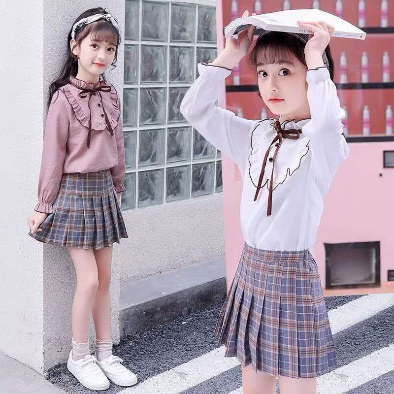 Girls pleated skirt skirt skirt spring and summer dress fashionable new college style children plaid skirt baby short skirt in vain