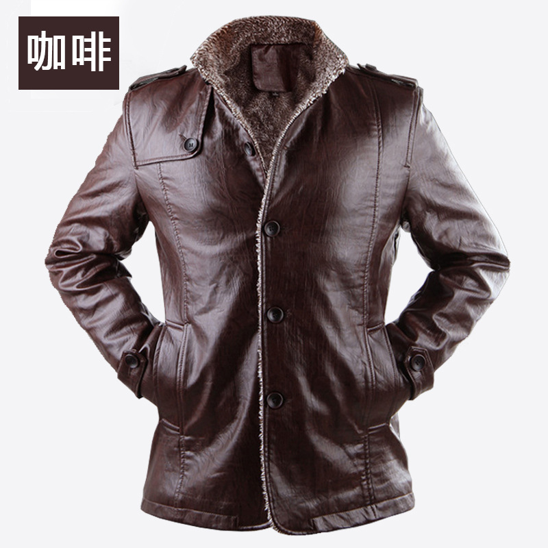 Wholesale of new autumn and winter fur integrated men's fleece leather jackets, mid-length PU leather jackets and men's outerwear details Picture