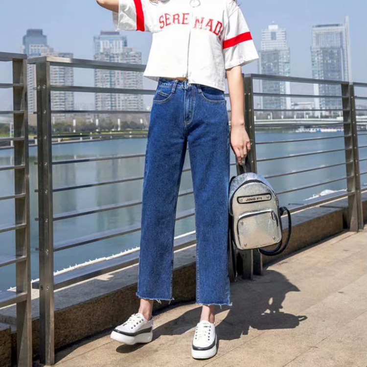 Women's loose autumn and winter new Korean-style high-waisted, fleece, slimming, versatile straight 9-inch pants Specification image