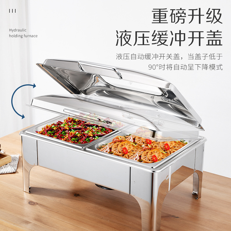 Stainless steel buffet stove, visible hydraulic cover, electric heating, square dining stove, hotel commercial breakfast stove, buffet stove, self-service fast food stove, alcohol hot pot alcohol stove, restaurant buffet store portable alcohol hot pot dining stove details Picture