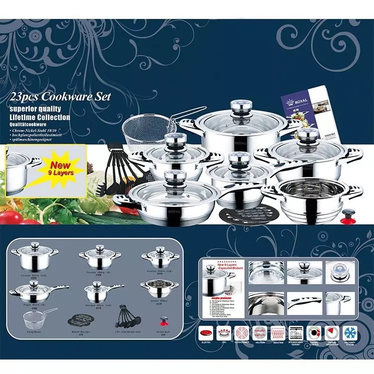 The original export order for 23 pieces of German stainless steel double-bottom pot sets, including milk POTS and frying pans, is smoke-free