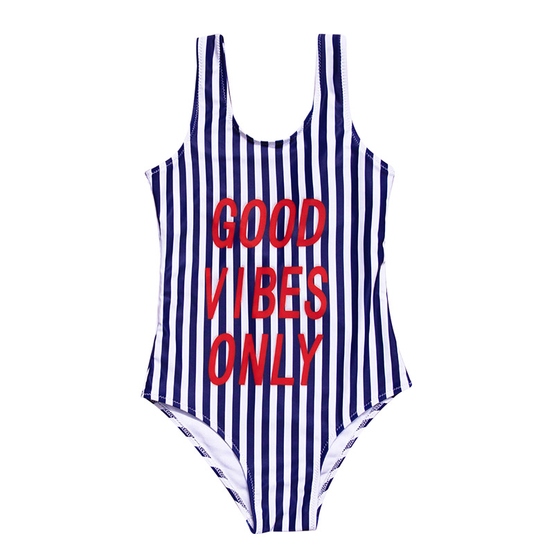 Children's one-piece swimsuit with striped letters, 2020 new style of girls' slimming and belt-covering swimsuit from foreign trade Item Picture