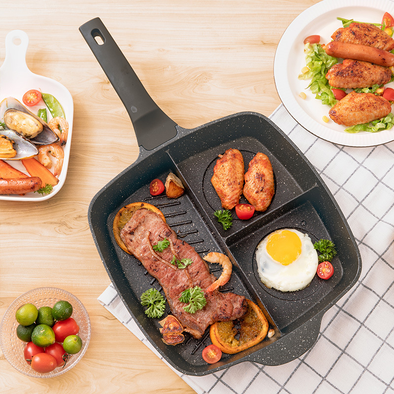 Korean tourmaline non-stick pan three-in-one multi-functional egg-frying flat pan, steak breakfast frying pan, steak pan Application Scenario