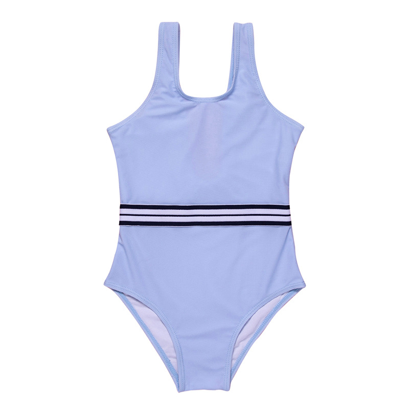 The 2020 new blue striped girls' slimming and belt-covering swimsuit for children's one-piece swimsuit export Item Picture