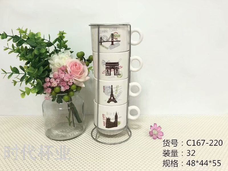 Factory direct sales of explosive four pieces of coffee cup with iron frame family breakfast mug mug gift thumbnail