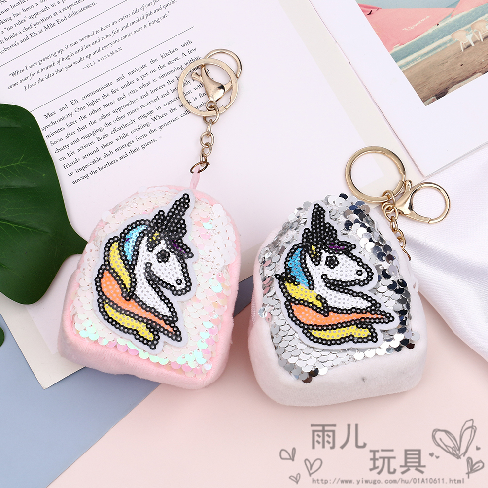 2020 New style zero wallet Student Korean version cute cartoon Internet celebrity girl heart Sequined unicorn key case Item Picture