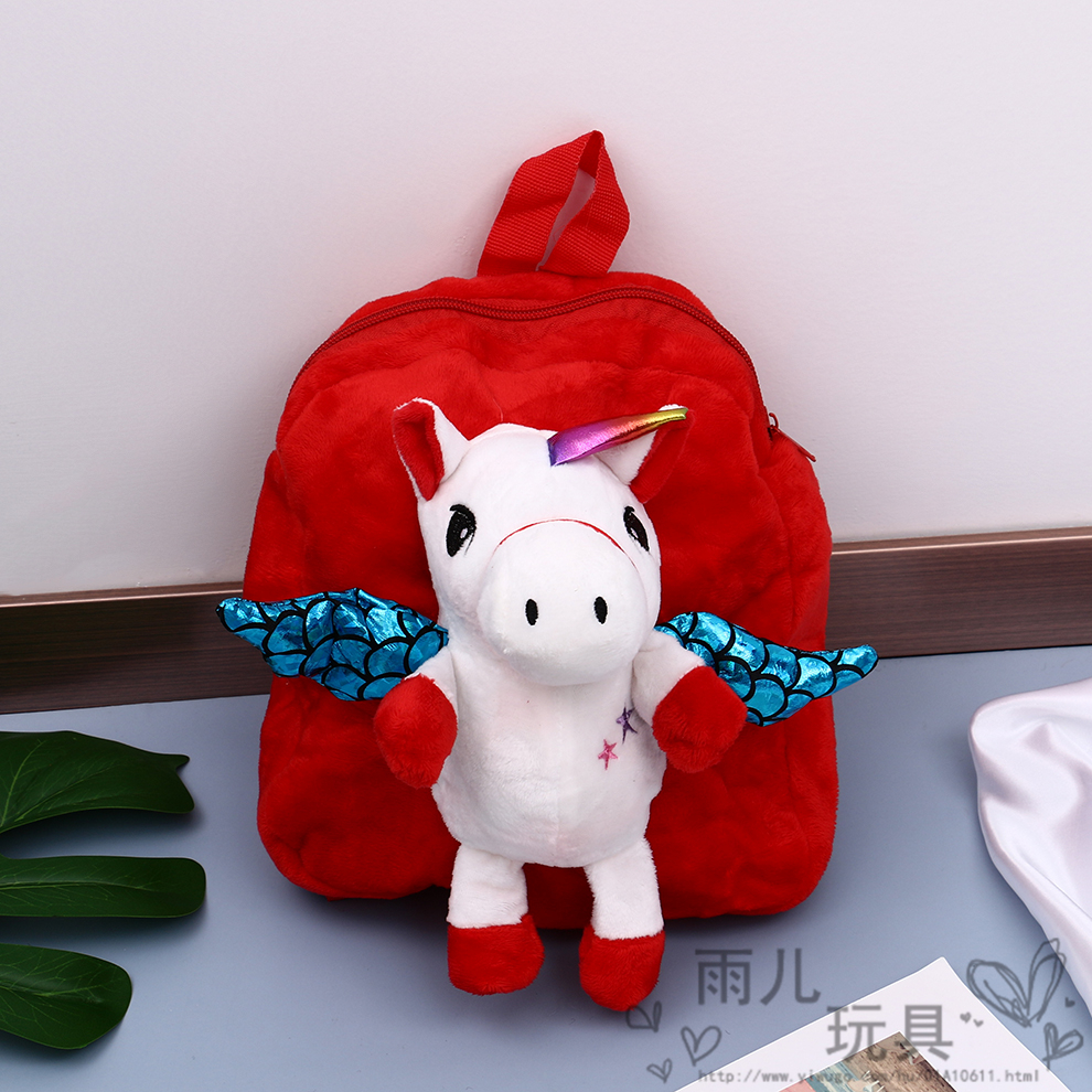 New children's plush toy bag, cute cartoon 3D unicorn backpack, fashionable kindergarten schoolbag details Picture