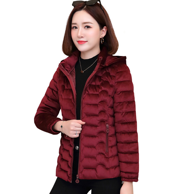 New women's cotton-padded jacket, short and fitted down cotton-padded jacket, Korean-style velvet cotton-padded jacket, and thick large-sized cotton coat Item Picture