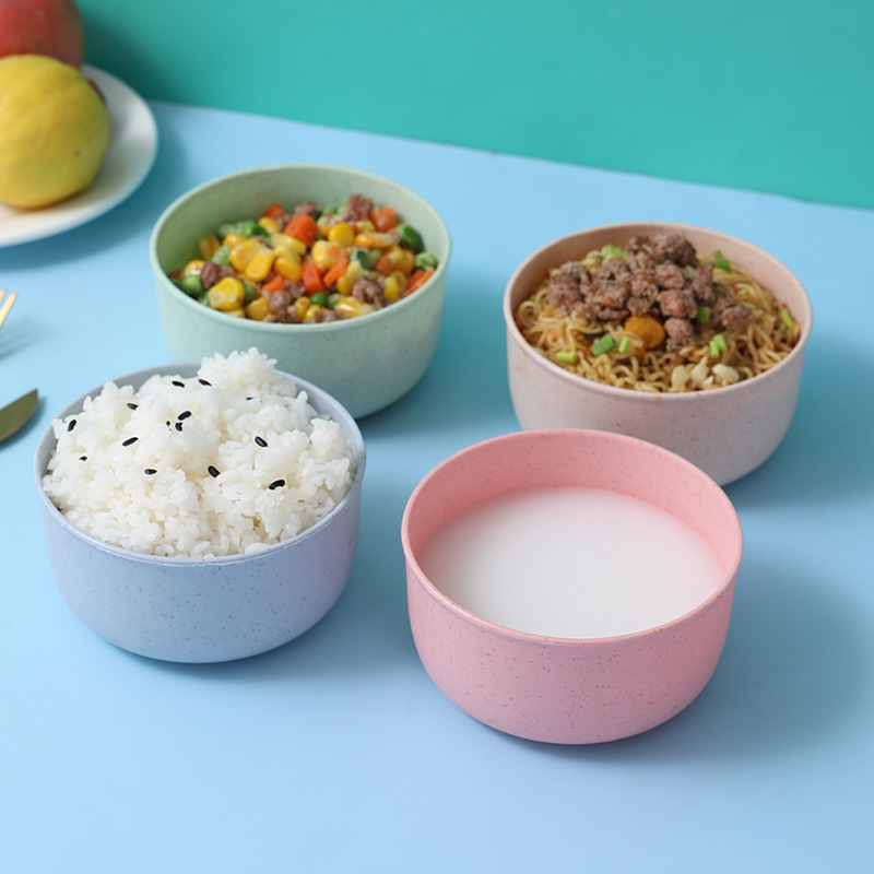 Wheat straw bowls, plastic household soup noodles, rice soup bowls, tableware, children's bowls, tableware, daily necessities, round plastic bowls