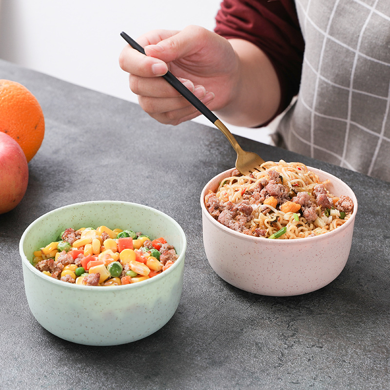 Wheat straw bowls, plastic household soup noodles, rice soup bowls, tableware, children's bowls, tableware, daily necessities, round plastic bowls Specification image