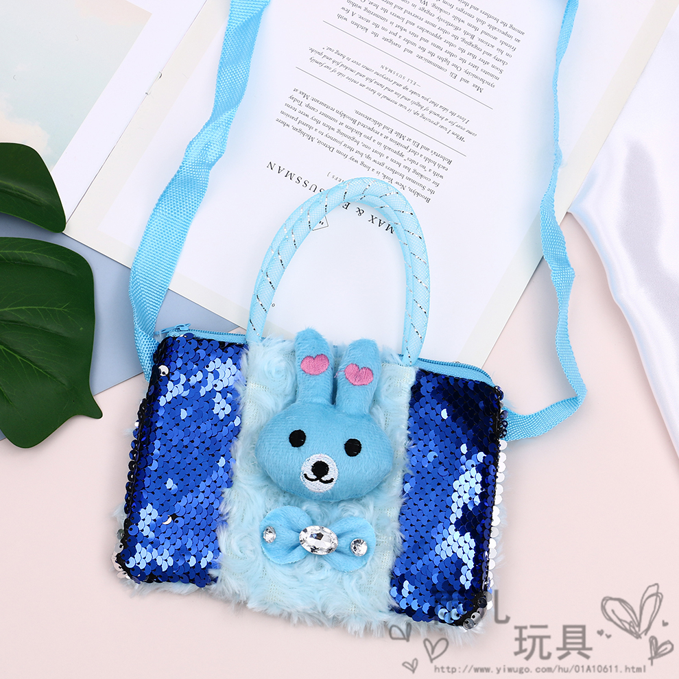 Children's single-shoulder bag, women's crossbody bag, fashionable princess, girl sequined plush, cute three-dimensional animal single-shoulder backpack details Picture