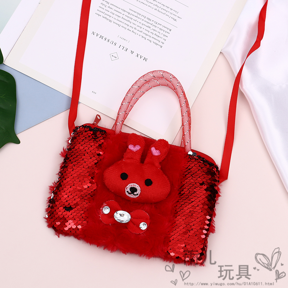 Children's single-shoulder bag, women's crossbody bag, fashionable princess, girl sequined plush, cute three-dimensional animal single-shoulder backpack Application Scenario