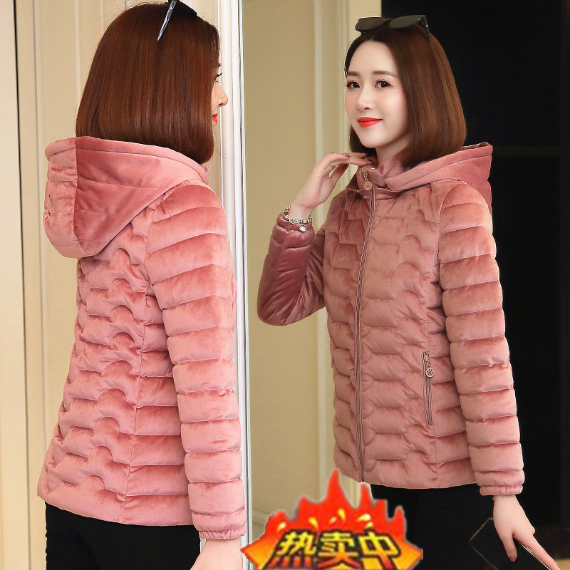 New women's cotton-padded jacket, short and fitted down cotton-padded jacket, Korean-style velvet cotton-padded jacket, and thick large-sized cotton coat