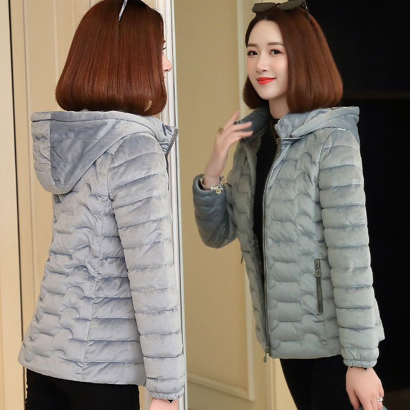 New women's cotton-padded jacket, short and fitted down cotton-padded jacket, Korean-style velvet cotton-padded jacket, and thick large-sized cotton coat Specification image