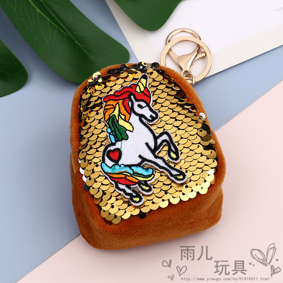 2020 New style zero wallet Student Korean version cute cartoon Internet celebrity girl heart Sequined unicorn key case Specification image