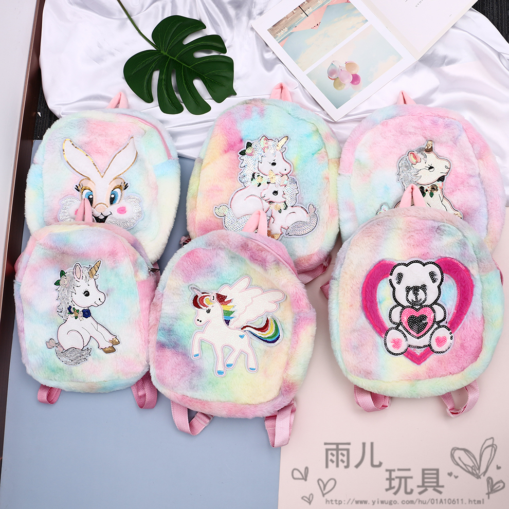 Mochilas de peluche mochilas para niños nueva llegada lentejuelas unicornio oso conejo mochila estudiante mochila cartoon cute