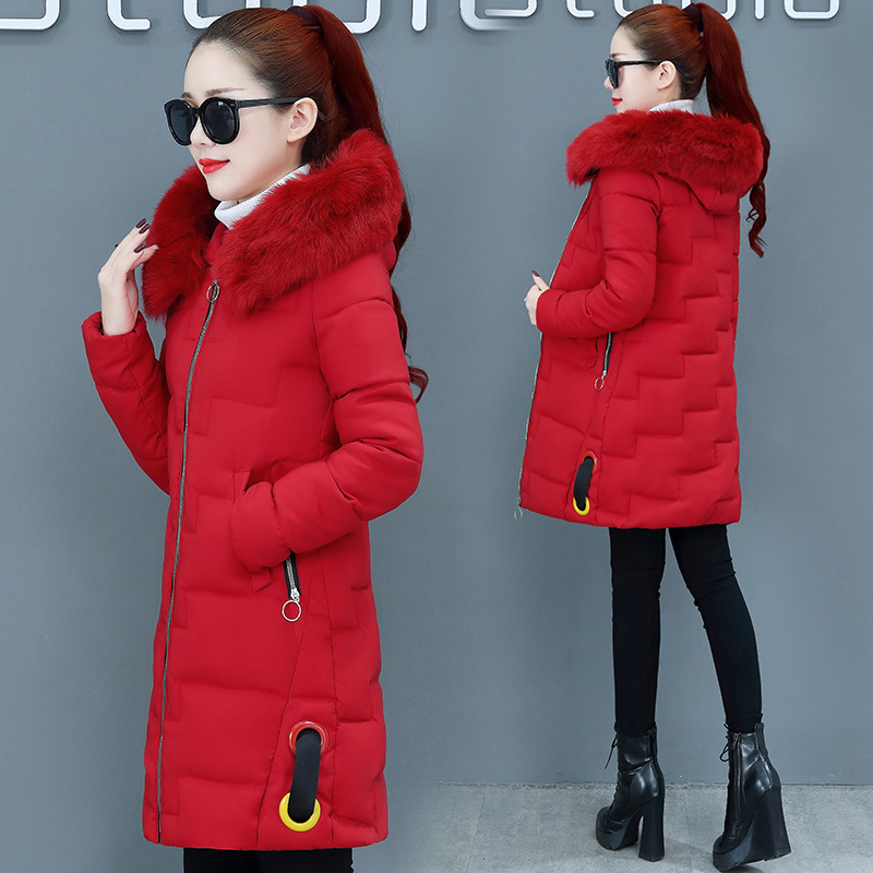 Down cotton-padded jacket for women, mid-length, 2020 new autumn and winter style, hooded and fitted, Korean-style breadwear for women, thickened cotton-padded jacket details Picture
