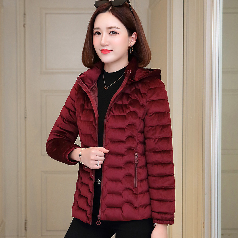 New women's cotton-padded jacket, short and fitted down cotton-padded jacket, Korean-style velvet cotton-padded jacket, and thick large-sized cotton coat details Picture