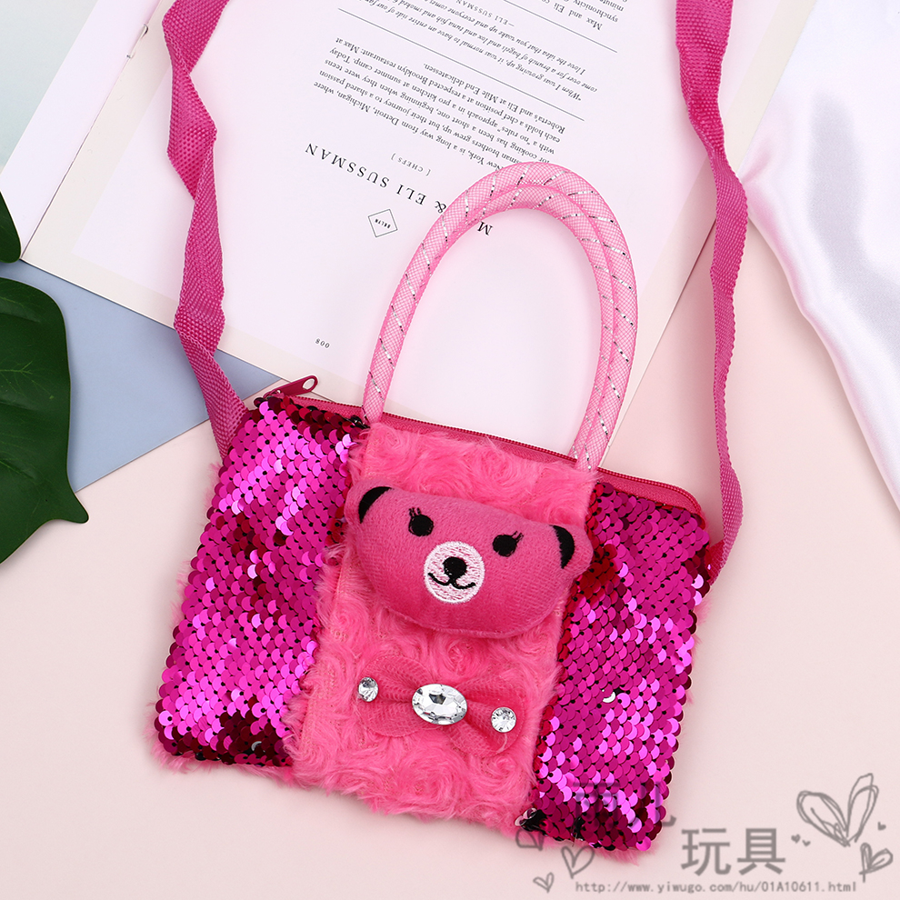 Children's single-shoulder bag, women's crossbody bag, fashionable princess, girl sequined plush, cute three-dimensional animal single-shoulder backpack Item Picture
