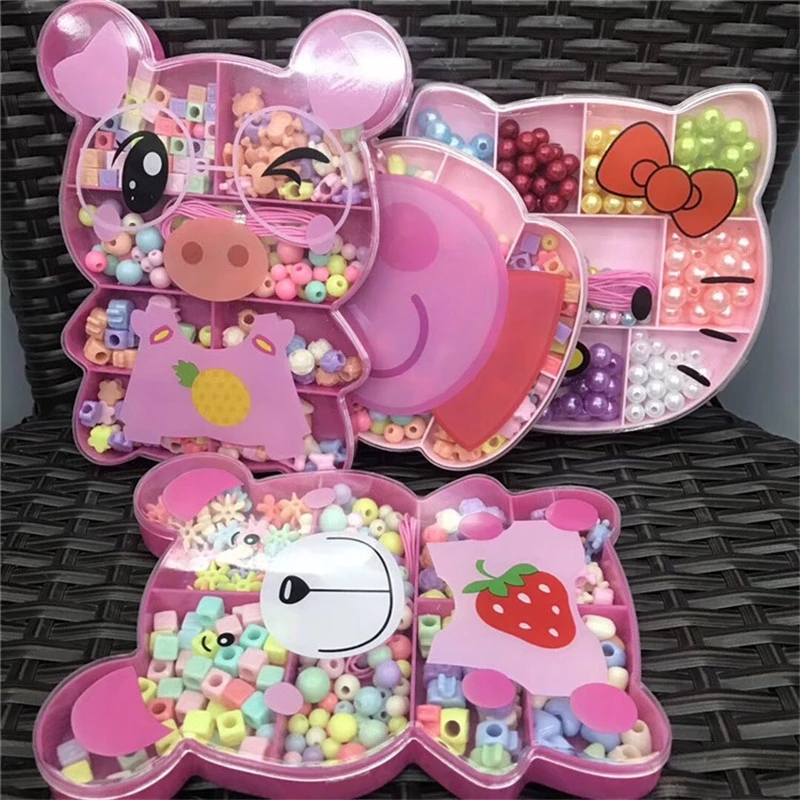 Korean version children's diy handcrafted beaded and beaded educational toys, girl cartoon piglet KT beaded bracelet necklace full figure
