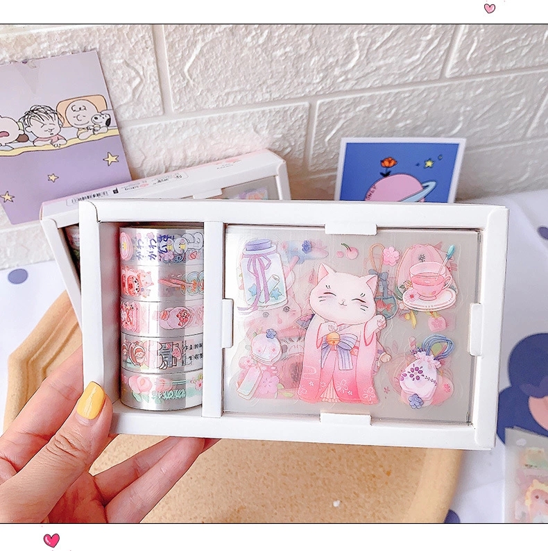 New school-style and washi tape cartoon sticker combination set, cute diary gift, fresh and clean diary sticker decoration details Picture