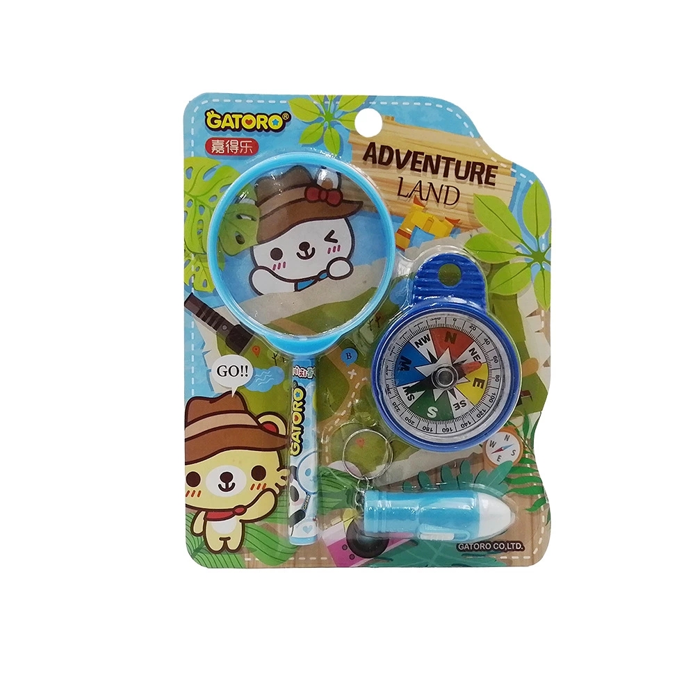 Children's adventure science education cartoon magnifying glass compass set, primary school students' science experiment toys and stationery details Picture