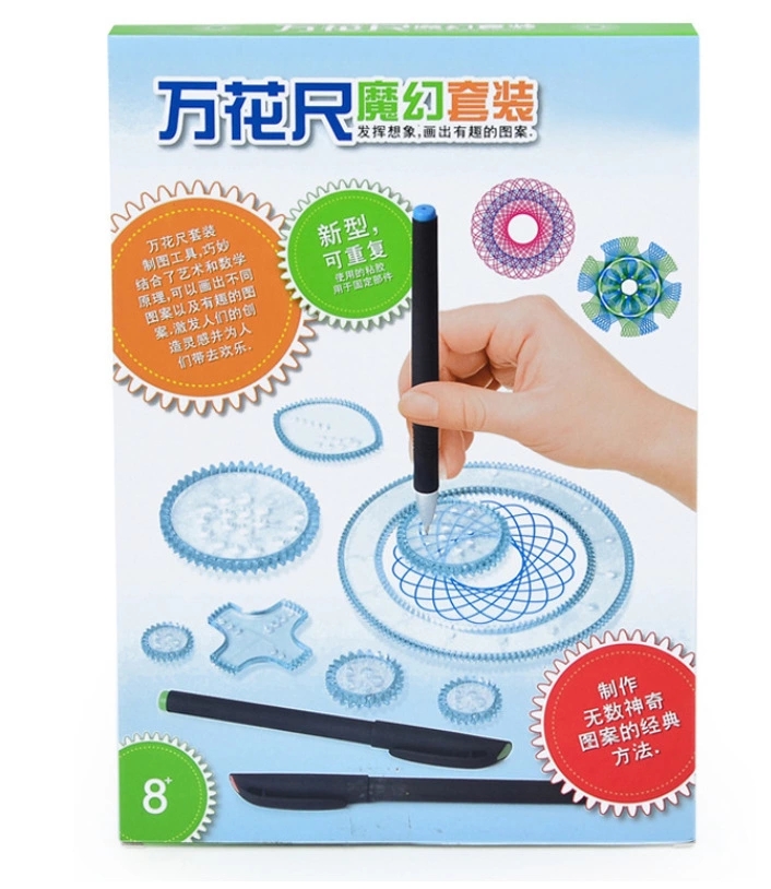 The magic set of the Educational Kaleidoscope Ruler, a versatile template, and a creative drawing toy for primary school and children full figure