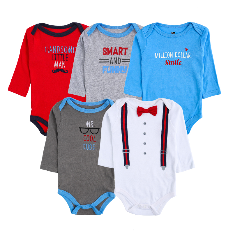 新生婴儿长袖宝宝哈衣 春秋季欧美包屁衣5件装连体衣爬服批发