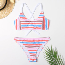2020 Cross border split swimsuit stripe BIKINI for girls