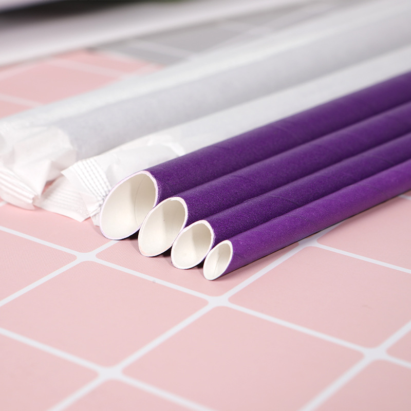 New Degradable Paper Straws Solid Color Disposable Straws Independent Packaging Purple Kraft Paper Straws Can Be Customized Specification drawing
